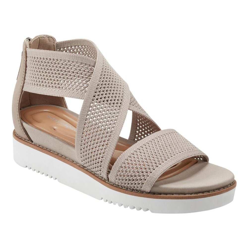 NWT Easy Spirit Womens Knit Wander Flat Sandals SEWANDER2 Taupe Knit Brown 10M